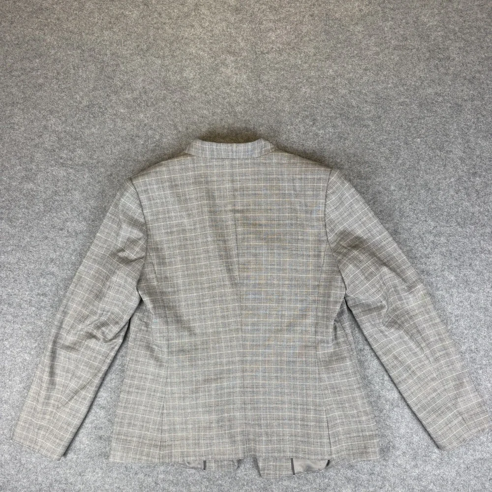 Banana Republic Size 4 Blazer Grey Plaid Glen Check Collarless Suit Jacket